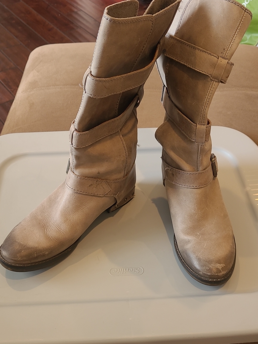 Women’s SIXTY SEVEN 67 SPAIN Gray/taupe Mid-Calf Leather Buckle Boots Size 40 - Picture 4 of 9